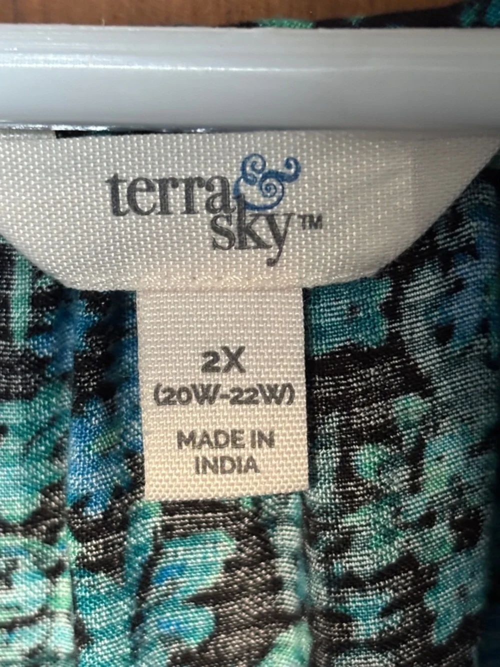 Terra & Sky Dark Teal & Black Floral Long Balloon Sleeve Dress Size 2X